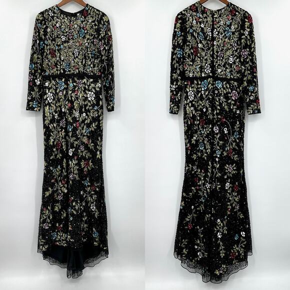 Mac Duggal Black Floral Embellished Long Sleeve Sequined Gown #5556 Sz 10 NWT - Picture 4 of 13
